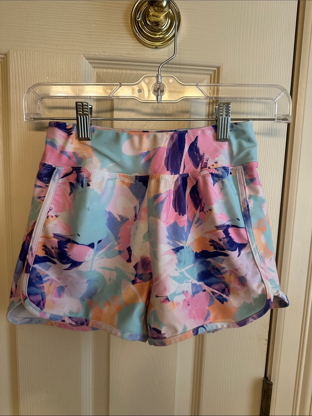 Girls' Pastel Floral Athletic Shorts with Elastic Waistband